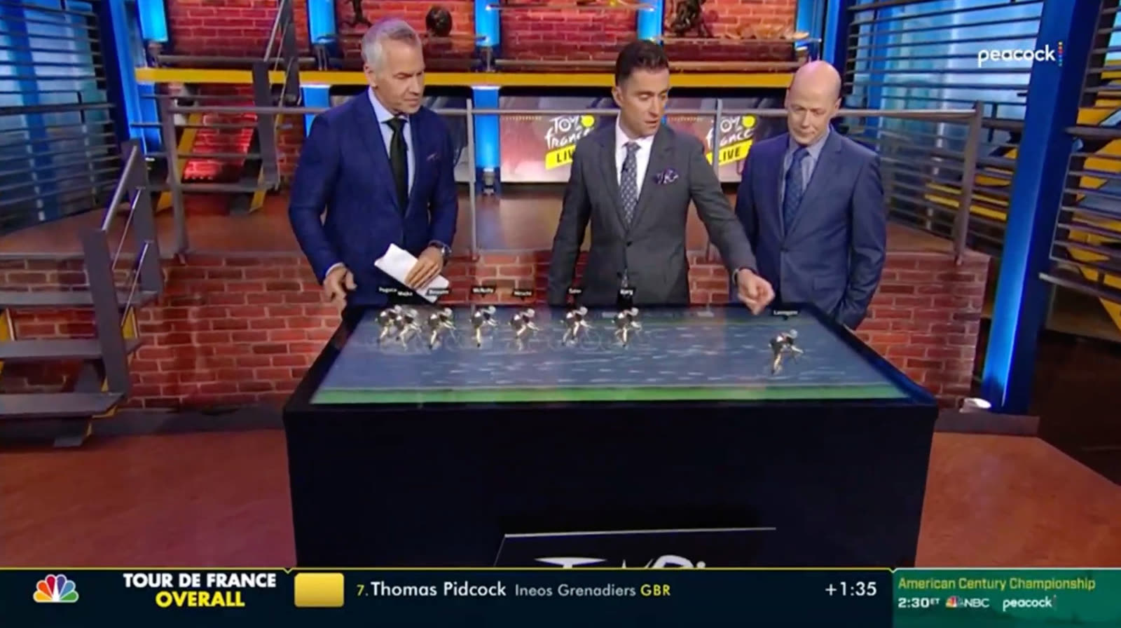 NBC Peacock Tour de France studio with Sandbox AR cycling table